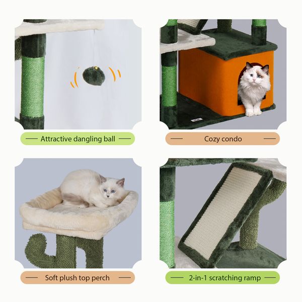 146cm Cat Tree Tower Bed Scratching Post House Sisal Scratcher Furniture Cave Stand Condos Climbing Play Gym Perch Ramp