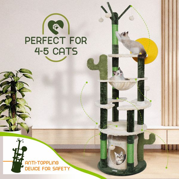 172cm Cat Tower Tree Scratching Post House Bed Sisal Scratcher Cave Furniture Condos Climbing Stand Play Hammock Balls