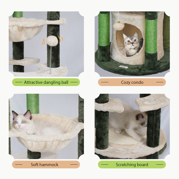 172cm Cat Tower Tree Scratching Post House Bed Sisal Scratcher Cave Furniture Condos Climbing Stand Play Hammock Balls