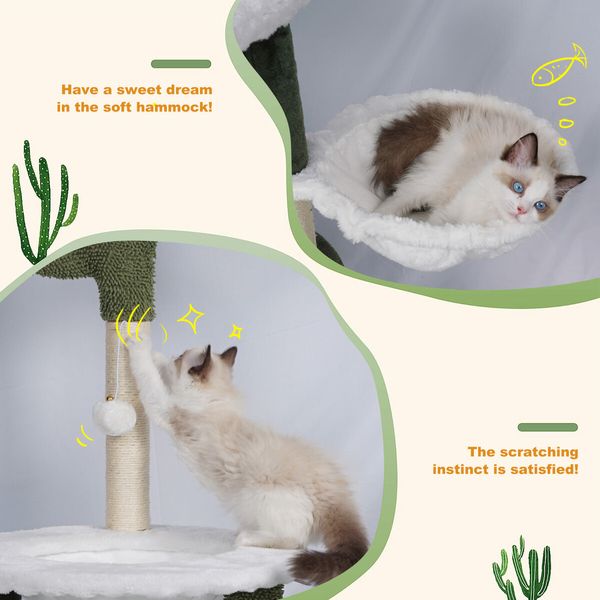 165cm Cat Tree Tower Scratching Post Bed Sisal Scratcher House Furniture Stand Cave Condo Climbing Play Hammocks Platforms