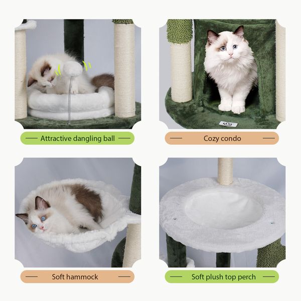 165cm Cat Tree Tower Scratching Post Bed Sisal Scratcher House Furniture Stand Cave Condo Climbing Play Hammocks Platforms