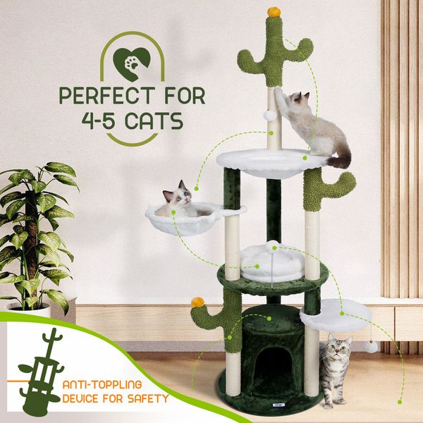 165cm Cat Tree Tower Scratching Post Bed Sisal Scratcher House Furniture Stand Cave Condo Climbing Play Hammocks Platforms