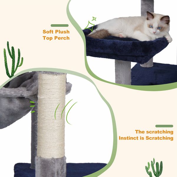 133cm Cat Tower Tree House Scratching Post Bed Sisal Scratcher Stand Cave Condo Furniture Climbing Play Gym Hammock Platforms