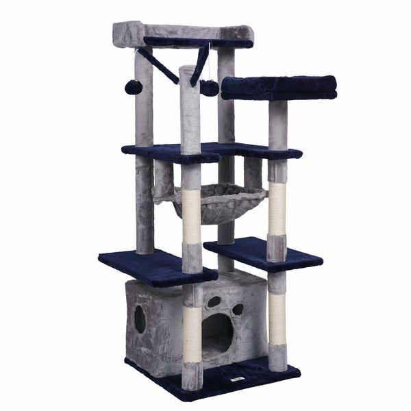 133cm Cat Tower Tree House Scratching Post Bed Sisal Scratcher Stand Cave Condo Furniture Climbing Play Gym Hammock Platforms