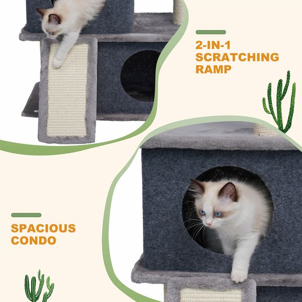 127cm Cat Tree Tower Scratching Post Bed Sisal Scratcher Furniture House Cave Condos Climbing Stand Gym Hammock Ramp