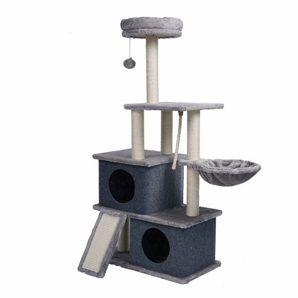 127cm Cat Tree Tower Scratching Post Bed Sisal Scratcher Furniture House Cave Condos Climbing Stand Gym Hammock Ramp