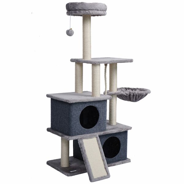 127cm Cat Tree Tower Scratching Post Bed Sisal Scratcher Furniture House Cave Condos Climbing Stand Gym Hammock Ramp