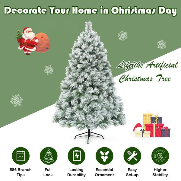 1.8 M Pine Needle Artificial Christmas Tree with 586 Branch Tips and a Metal Stand for Decorations