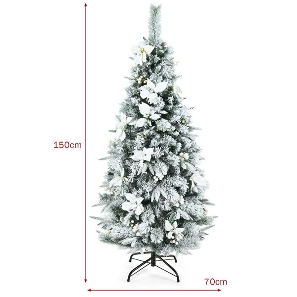 1.5/1.8M Pre-Lit Snow-Flocked Artificial Christmas Tree with 339/471 Tips and 180/250 LED Lights for Decorations