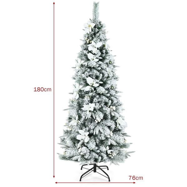 1.5/1.8M Pre-Lit Snow-Flocked Artificial Christmas Tree with 339/471 Tips and 180/250 LED Lights for Decorations