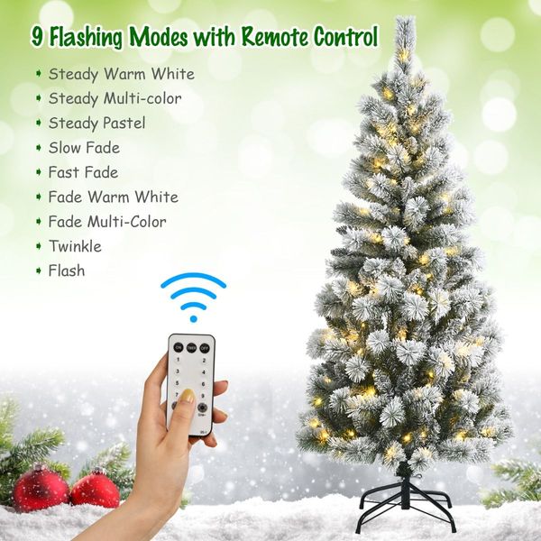 1.5/1.8M Pre-lit Artificial Christmas Tree with 9 Lighting Modes and 140/200 Color Changing LED Lights for Decorations