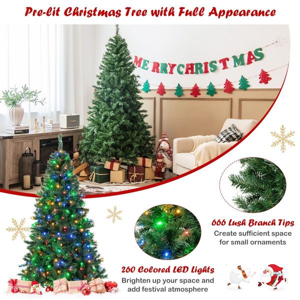 1.8M Pre-lit Hinged Christmas Tree with Memory Function & LED Lights