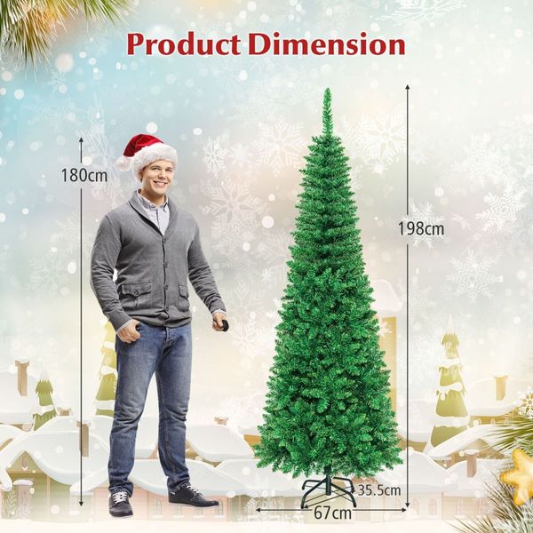 1.98 M Artificial Pencil Christmas Tree with LED Lights for Home & Shop