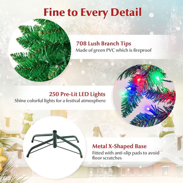 1.98 M Artificial Pencil Christmas Tree with LED Lights for Home & Shop