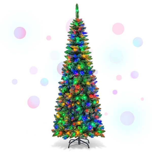 1.98 M Artificial Pencil Christmas Tree with LED Lights for Home & Shop