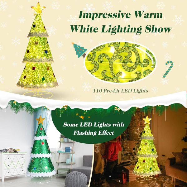 1.41M Pop-up Christmas Tree with 110 Warm Lights & Tree Top Star