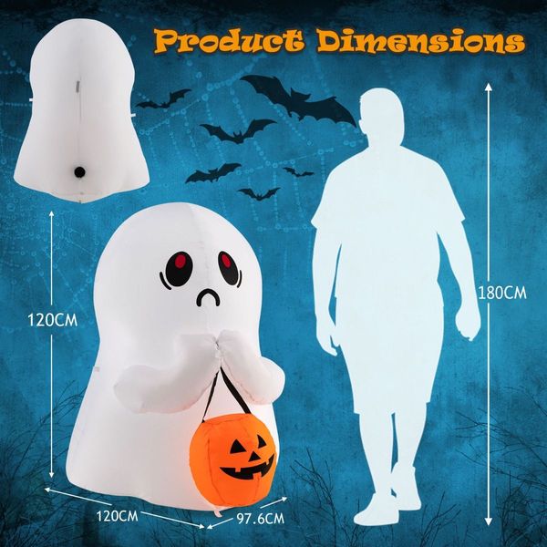 120 CM Halloween Inflatable Ghost with Pumpkin Lantern for Decoration