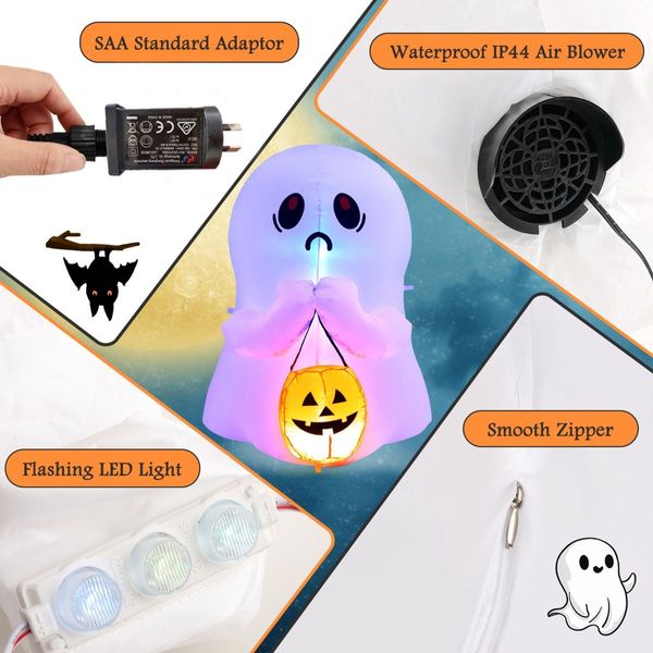 120 CM Halloween Inflatable Ghost with Pumpkin Lantern for Decoration