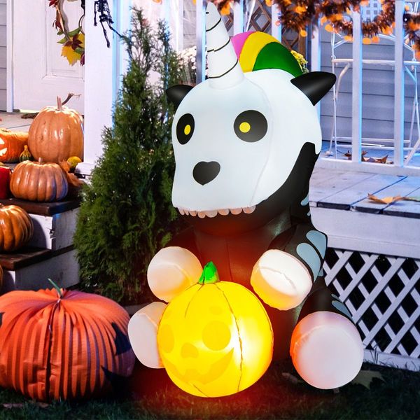 150 CM Halloween Inflatable Skeleton Unicorn with Pumpkin Lantern