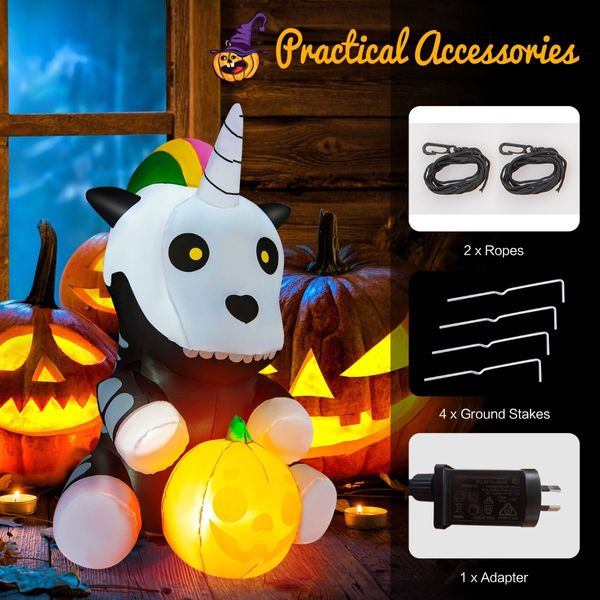 150 CM Halloween Inflatable Skeleton Unicorn with Pumpkin Lantern