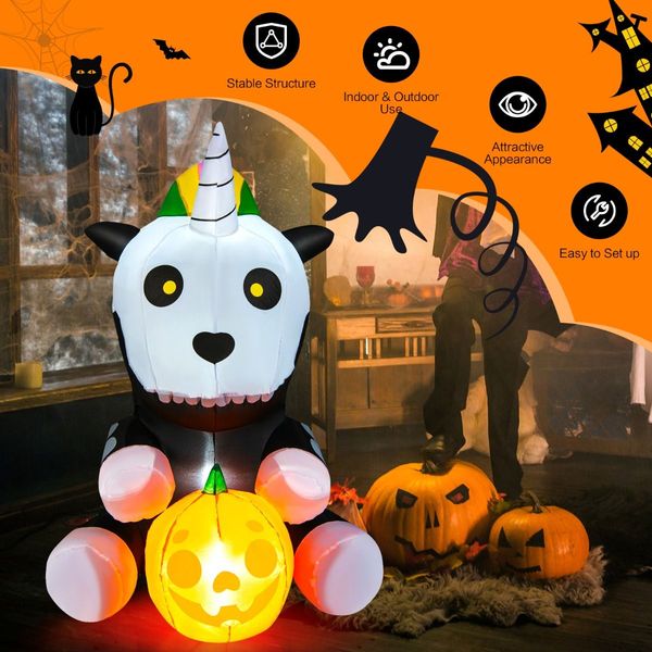 150 CM Halloween Inflatable Skeleton Unicorn with Pumpkin Lantern