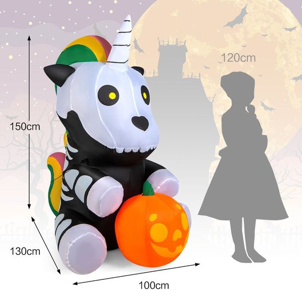 150 CM Halloween Inflatable Skeleton Unicorn with Pumpkin Lantern