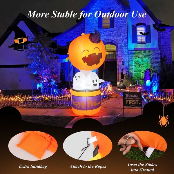 180CM Halloween Inflatable Pumpkin Hot Air Balloon with Ghosts