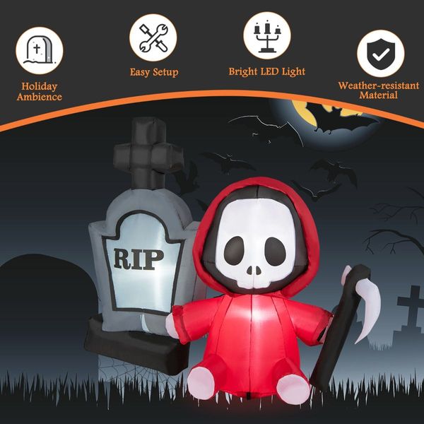 150CM Halloween Blow Up Grim Reaper Ghost & Tombstone for Party & Lawn