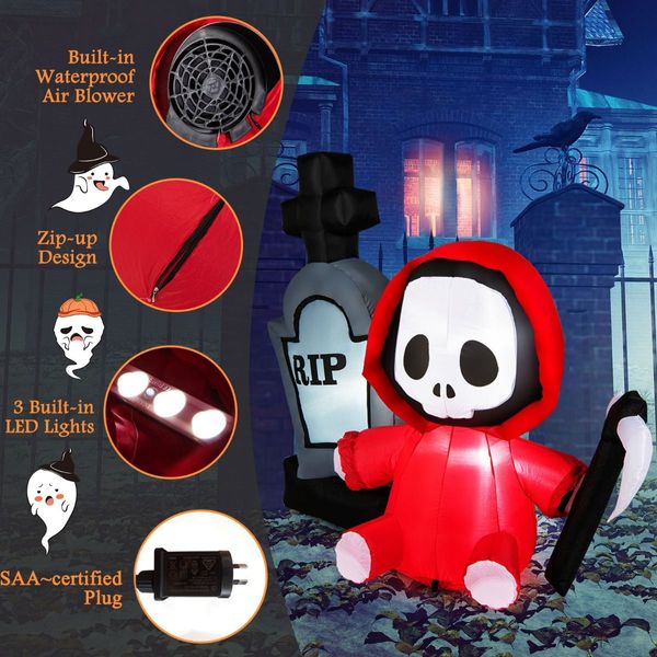 150CM Halloween Blow Up Grim Reaper Ghost & Tombstone for Party & Lawn