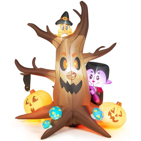 180 CM Halloween Inflatable Dead Tree with Vampire & Owl & Bat & Pumpkin