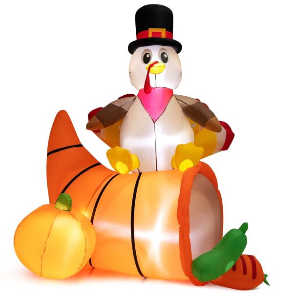 180 CM Thanksgiving Inflatable Turkey on Cornucopia for Family