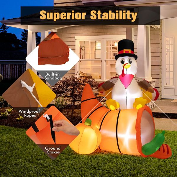 180 CM Thanksgiving Inflatable Turkey on Cornucopia for Family