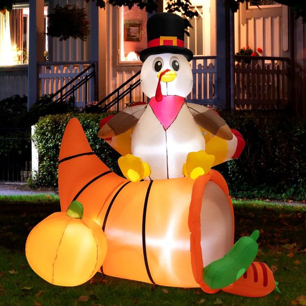 180 CM Thanksgiving Inflatable Turkey on Cornucopia for Family