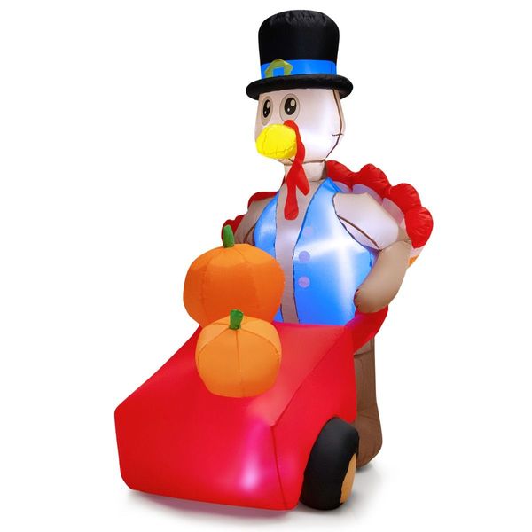 180 CM Thanksgiving Inflatable Turkey Pushing Pumpkin Cart for Lawn