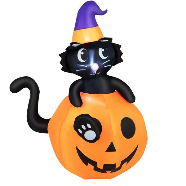 150CM Halloween Inflatable Black Cat Sitting in Pumpkin for Yard & Garden