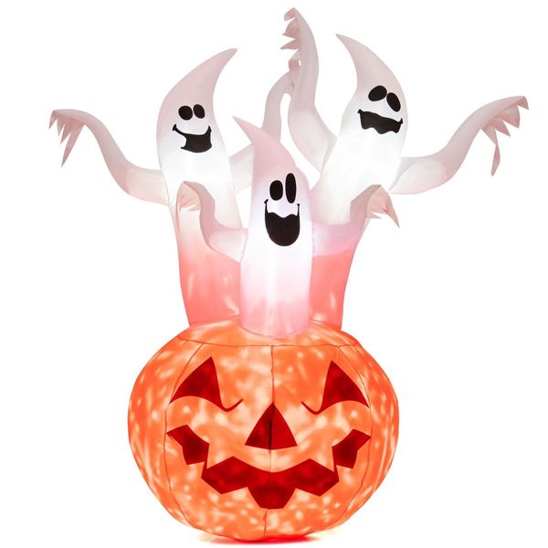 182CM Halloween Blow Up Pumpkin and Ghost Combo with Built-in LED & Blower