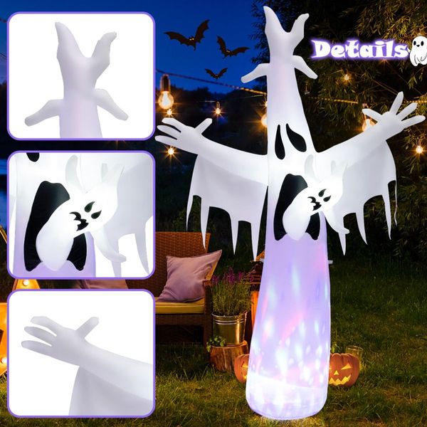 244CM Giant Halloween Inflatable Ghost with LED Lights & Rotating Lamp