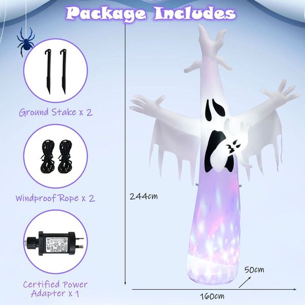 244CM Giant Halloween Inflatable Ghost with LED Lights & Rotating Lamp