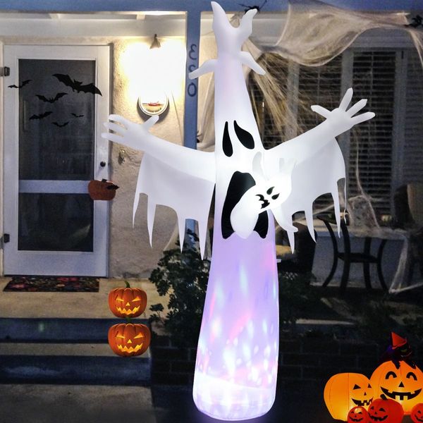 244CM Giant Halloween Inflatable Ghost with LED Lights & Rotating Lamp