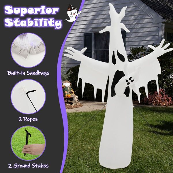 244CM Giant Halloween Inflatable Ghost with LED Lights & Rotating Lamp