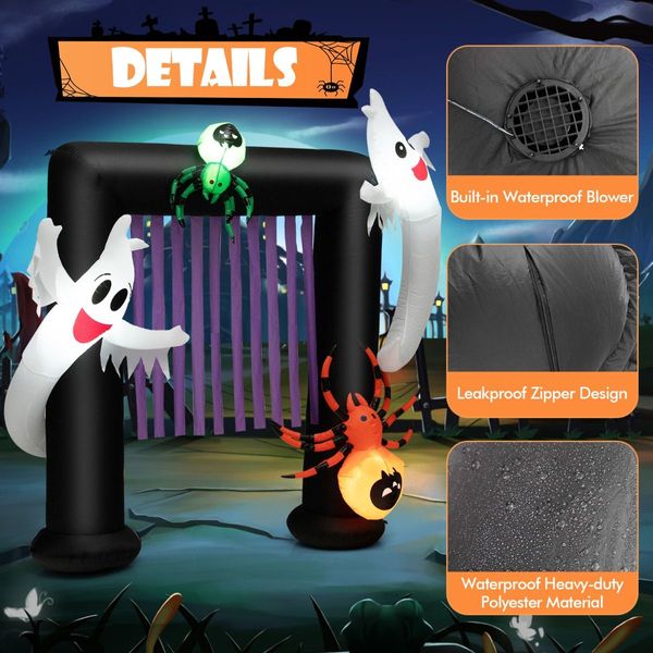 230CM Halloween Inflatable Archway with 2 Haunted Ghosts & 2 Spiders