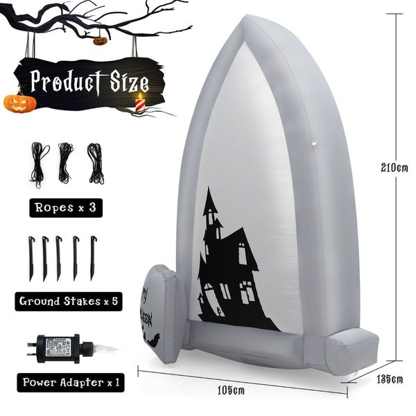 210 CM Halloween Inflatable Tombstone with Blower & Bat LED Projector