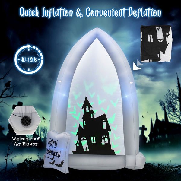 210 CM Halloween Inflatable Tombstone with Blower & Bat LED Projector