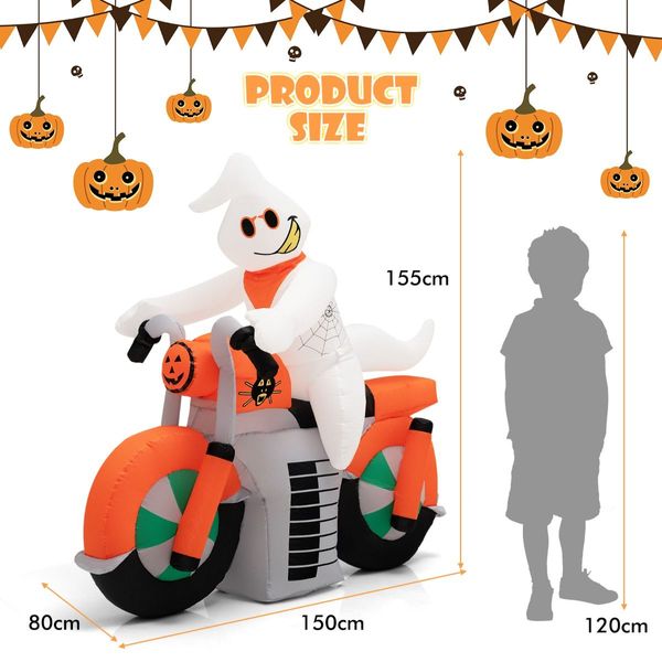 155CM Tall Halloween Inflatable Ghost Riding on Motor Bike