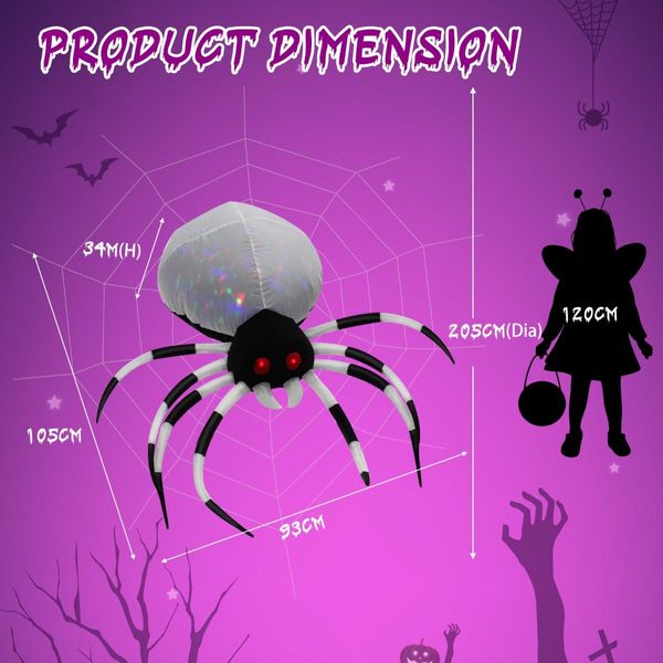 105CM Wall Halloween Inflatable Spider with Multi-colour Lights