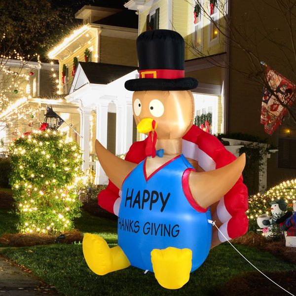 182 CM Thanksgiving Inflatable Turkey with Pilgrim Hat for Decoration