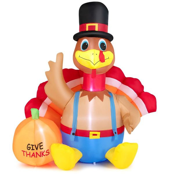 180 CM Thanksgiving Inflatable Turkey with Pumpkin for Lawn & Party