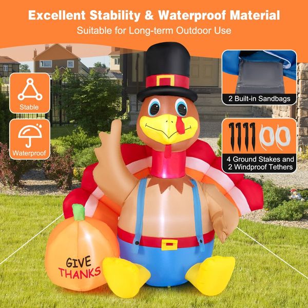 180 CM Thanksgiving Inflatable Turkey with Pumpkin for Lawn & Party