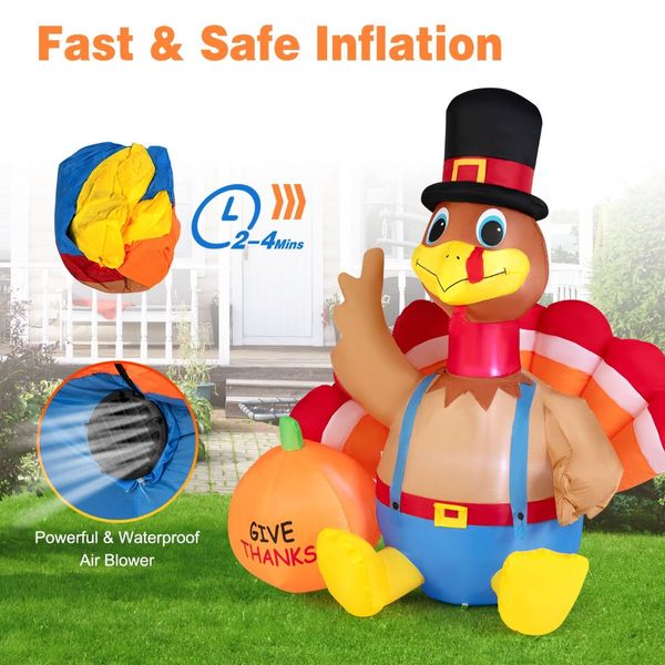 180 CM Thanksgiving Inflatable Turkey with Pumpkin for Lawn & Party