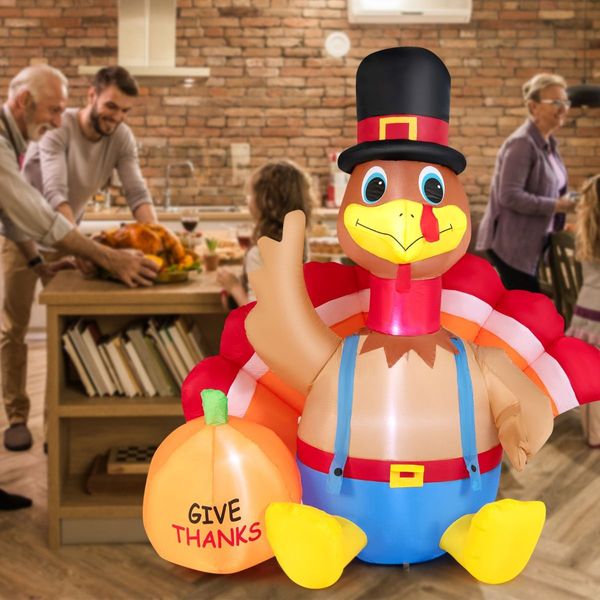 180 CM Thanksgiving Inflatable Turkey with Pumpkin for Lawn & Party